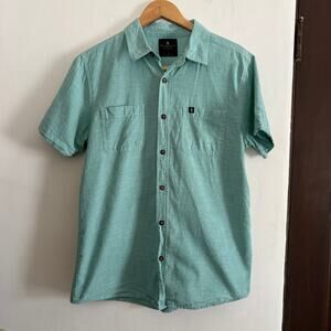 JUNK FOOD | Men's Light Green Cotton Button Down Short Sleeve Shirt | Medium